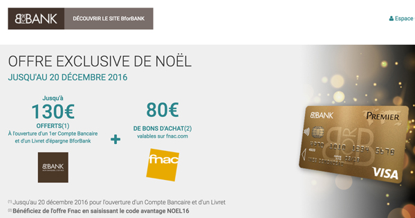 Fnac et BforBank : 210 EUR offerts en novembre et décembre 2016 !